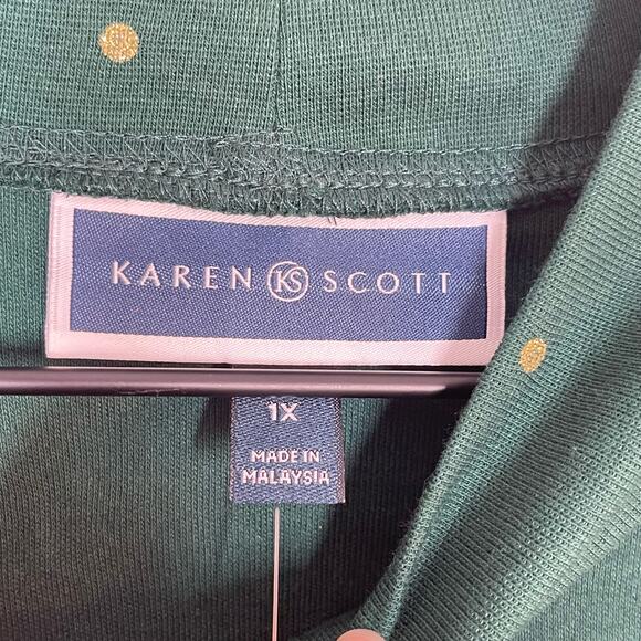 NEW Karen Scott Top Women's Green Gold Tree Print Mock Neck Plus Size 1X - Picture 7 of 8